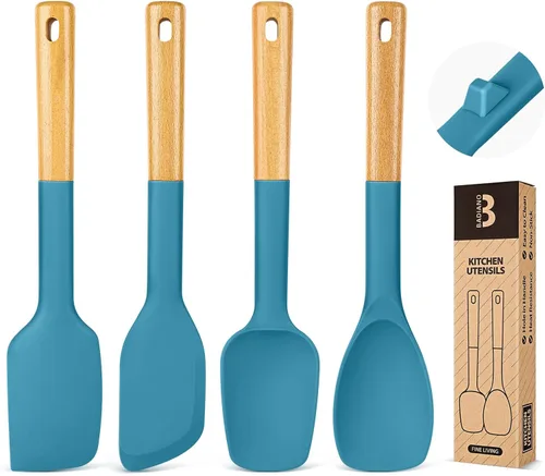 Vista 11 de Badiano Juego de cucharas de espátula de silicona para utensilios de cocina Negro