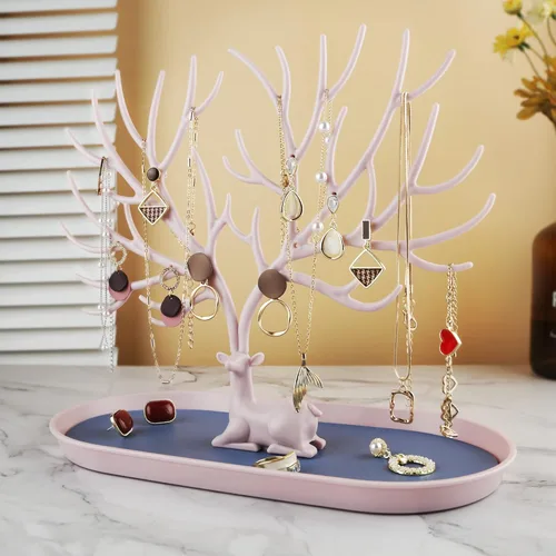 Vista 2 de MORE&LESS Antlers - Soporte de exhibición de joyas, estante de torre de árbol, organizador colgante para anillos, aretes, collares, pulseras