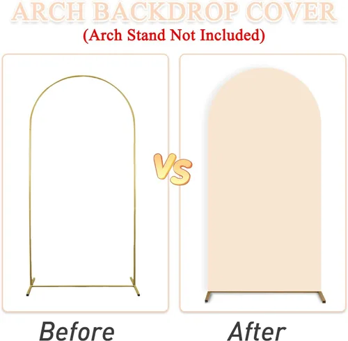 Vista 7 de Cubierta de arco de boda ajustable de elastano, fundas de soporte arqueadas beige, telón de fondo elástico, cubierta de arco de tela de 6.6 pies