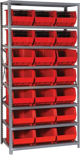 Vista 471 de Quantum QSBU-245BK Heavy Duty Shelving Unit with (7) Shelves and (24) QUS245 Black Bins for Garage Warehouse Storage Distribution 400 lb Load