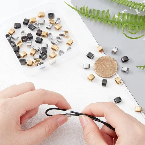 Vista 5 de PH PandaHall Dijes deslizantes de acero inoxidable con conector rápido de cuerda, clips de cuerda de cuero, deslizador de agujero grande, cuentas