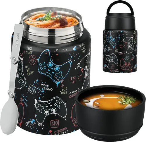 Vista 17 de Termo de sopa para comida caliente para niños, tarro de comida aislado de 16 onzas, contenedor térmico a prueba de fugas para niños, lonchera