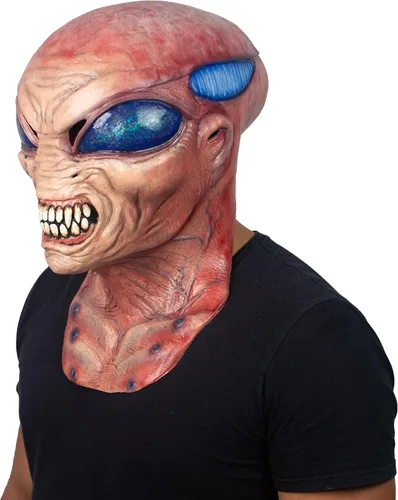 Vista 3 de Ghoulish Productions Alien Garo, máscara de látex de alienígena gruñón naranja, línea de creadores de pesadillas, máscara para adultos, talla única