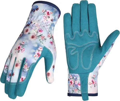 Vista 13 de Bamllum Guantes de cuero para jardinería para mujer, guantes de trabajo para deshierbe, excavación, plantación, rastrillo y poda