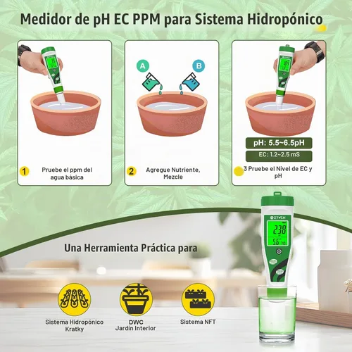 Vista 3 de Medidor hidropónico de la EC del pH, metro del pH TDS PPM del agua for Reservoir Nutrient Solution, pH EC Meter for Water Hydroponic DWC System
