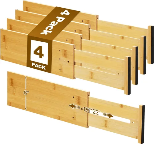Vista 7 de DoubleFill 4 separadores de cajones de bambú profundo, organizador de cajones de cocina profunda con resorte para ropa, ajustable expandible de 15 a