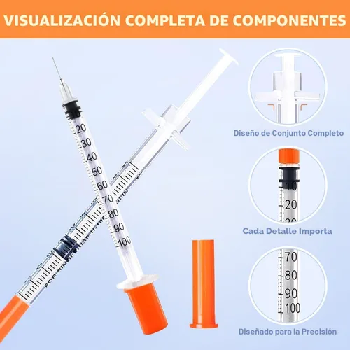 Vista 6 de Paquete de 40 jeringas desechables U-100 de 0.0 fl oz/cc, 30G 5/16 pulgadas (0.315 in), envueltas individualmente para precisión, higiene y uso