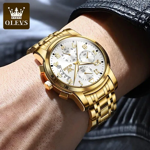 Vista 8 de OLEVS Reloj de pulsera ajustable de acero inoxidable impermeable con cronógrafo de cara grande reloj analógico de moda de negocios reloj de pulsera