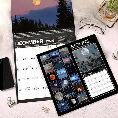 Vista 6 de Calendario de pared 2026, enero 2026 - diciembre 2026, 12 x 24 pulgadas (abierto), calendario 2026 con fases lunares, agujeros para colgar, bloques