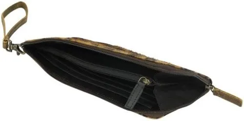 Vista 4 de Tan Camel Western - Billetera de cuero con cremallera para mujer Beige y camello
