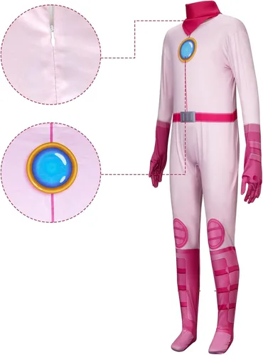 Vista 4 de Tappkice Disfraz de melocotón rosa para niñas, disfraz de princesa Toadstool para niñas, uniforme de batalla, disfraz de Halloween y cosplay