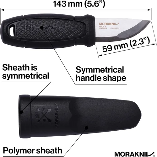 Vista 2 de Cuchillo con hoja de acero inoxidable Morakniv Eldris y vaina de plástico