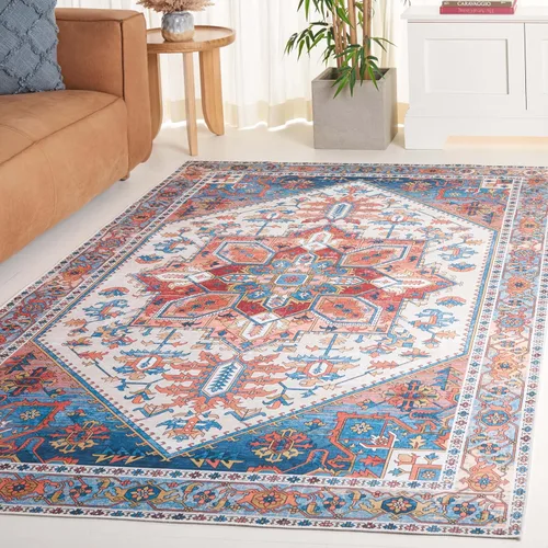 Vista 8 de SAFAVIEH Alfombra lavable Arizona Collection – 3 x 5 pies, marfil y al óxido, antideslizante y fácil de limpiar, ideal para sala de estar, entrada