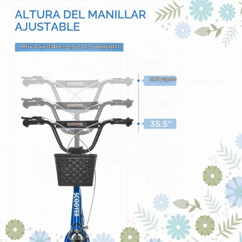 Vista 3 de Aosom Youth Scooter Kick Scooter 16" Inflatable Rubber Tires Basket Azul