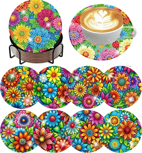 Vista 33 de ijbnhd 8 posavasos de pintura de diamantes de animales, posavasos de arte de diamantes con soporte para principiantes y adultos, suministros