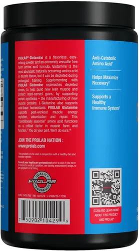 Vista 5 de ProLab Glutamine Powder 400g, Pure L-Glutamine Supplement for Muscle Recovery, Endurance & Immune Support,Unflavored, Post-Workout Recovery Amino