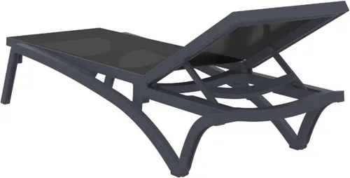 Vista 4 de Compamia Pacific Chaise Lounge con cabestrillo negro en gris oscuro (juego de 2)