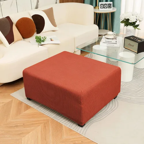 Vista 2 de OBCREAT Fundas otomanas, funda otomana de jacquard elástico, suave y gruesa, plegable, funda de almacenamiento rectangular para reposapiés con parte