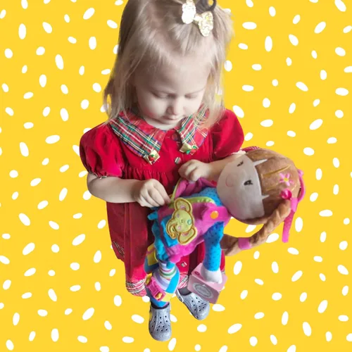 Vista 5 de June Garden Dressy Friends Belle de 15.5 pulgadas, muñeca de peluche educativa para niños y niños pequeños de 2 años en adelante, juguete suave
