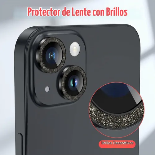 Vista 5 de AGVEE 3+3 Protector de Lente de Cámara para iPhone 14 6.1" / 14 Plus 6.7", Diamante Brillante y Anillo de Metal con Purpurina Brillante Vidrio negro