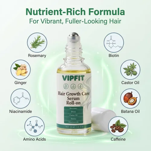 Vista 4 de Suero Roll-On con romero, niacinamida, aminoácidos, jengibre, biotina, aceite de ricino, batana y cafeína, nutre el cuero cabelludo para un cabello