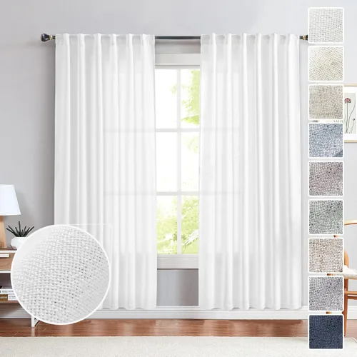 Vista 16 de Cortinas de Lino Natural Color Crema de 84 Pulgadas de Largo para Sala de Estar, Juego de 2 Paneles de Lino Texturizado con Trabillas Traseras