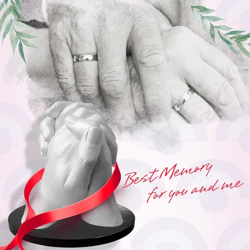 Vista 5 de Puduo Kit de Moldeo de Manos para Parejas o Familia, Molde de Mano de Yeso DIY Kit de Escultura de Recuerdo, Regalos para Ella, Niños, Bodas
