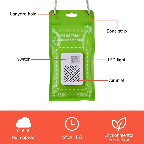 Vista 5 de Lámpara de emergencia con luz de sal de agua, linterna LED alimentada por sal, 50 lúmenes LED linterna de camping para cortes de energía Pesca