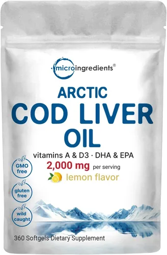 Vista 5 de Suplementos de aceite de pescado Omega 3 de triple fuerza, 4200 mg por porción y aceite de hígado de bacalao, 2,000 mg por porción, 360 cápsulas