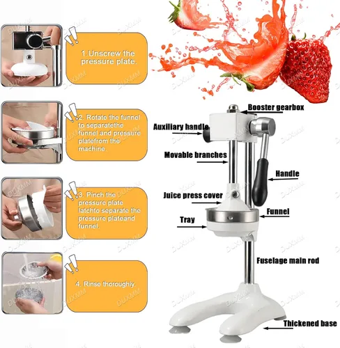 Vista 3 de Exprimidor de naranja de hierro fundido de cocina, máquina exprimidora de prensa manual, con base en forma de U manual, placa de presión grande