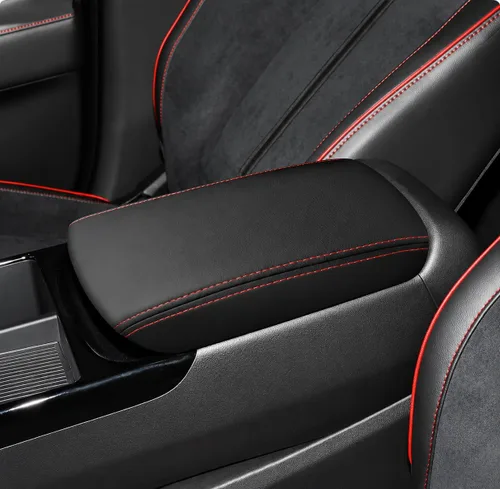 Vista 48 de Great-luck Funda de cuero para consola central, almohadilla para reposabrazos, accesorios de cubierta de caja (costuras rojas) para BMW X1 2023 2024