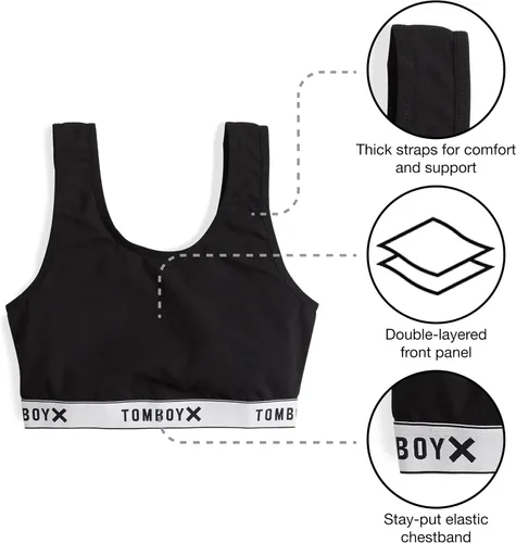 Vista 5 de TomboyX Brasier suave, bralette de algodón con cuello redondo para mujer, sin relleno, de bajo impacto, (XS-6X)