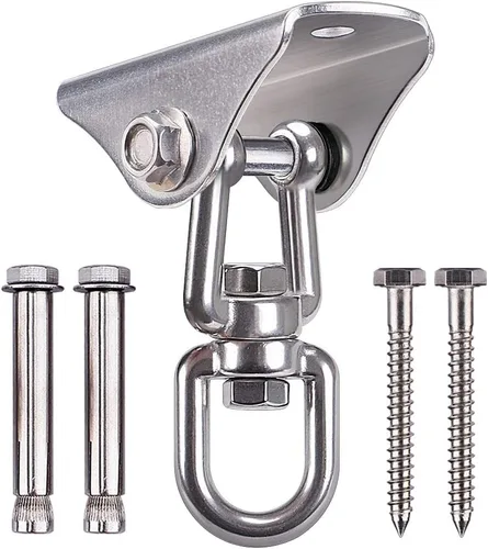 Vista 8 de SELEWARE - Ganchos de techo de acero inoxidable resistentes, 1 paquete 180° Swivel Ceiling Mount Swing Hardware for Porch Swing Set Hammock Chair