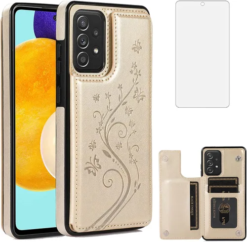 Vista 11 de Funda de teléfono para Samsung Galaxy A53 5G 2022 con protector de pantalla de vidrio templado, tarjetero/tarjetero/cartera, soporte para celda