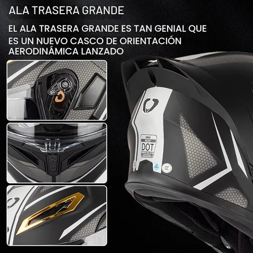 Vista 3 de Casco modular Bluetooth para motocicleta, certificado DOT, abatible, de cara completa, antivaho, doble máscara, casco de motocicleta de calle
