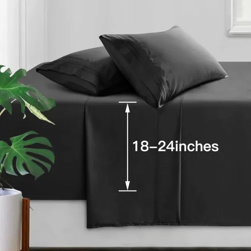 Vista 160 de Manyshofu Juego de sábanas de tamaño individual con bolsillos extra profundos, sábanas y fundas de almohada de 1800 hilos de lujo para hotel, juego