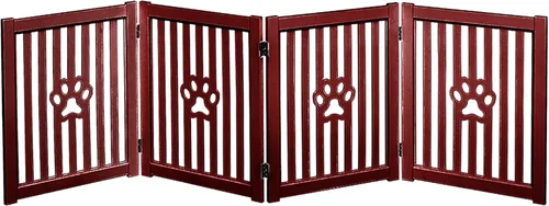 Vista 7 de Puerta para mascotas, valla de madera independiente para perros pequeños y gatos. Gran valla plegable para puertas, pasillos, escaleras. Espresso