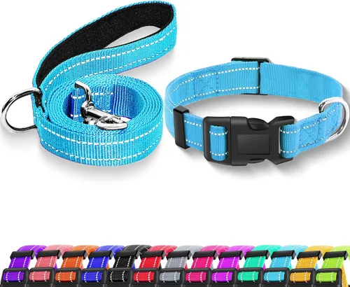 Vista 12 de Collar reflectante para perro con hebilla de bloqueo de seguridad, collares de nailon suaves y transpirables ajustables para perros pequeños Negro
