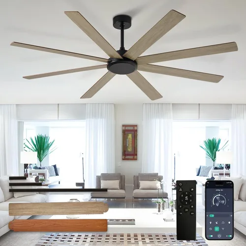 Vista 10 de Depuley Ventiladores de techo de 66" con luces: Ventilador de techo negro para interior/exterior para patios, sala de estar - 8 aspas Ventiladores