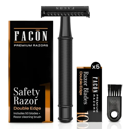 Vista 10 de Maquinilla de afeitar de doble filo Facón para hombres y mujeres - Maquinilla de afeitar abierta de acero inoxidable Butterfly con 50 cuchillas