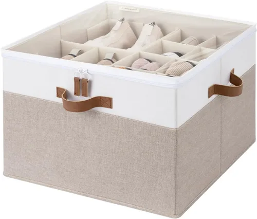 Vista 18 de Organizador de zapatos StorageWorks para clóset, cabe hasta 16 pares, contenedores de almacenamiento para zapatos con divisores ajustables y Beige