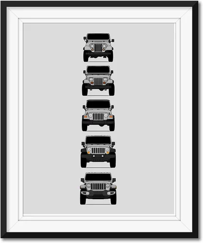 Vista 8 de Custom Car Posters Póster hecho a mano compatible con Jeep Wrangler Generations e impresión de CJ, YJ, TJ, JK, JL, estadounidense, 8 x 10 pulgadas