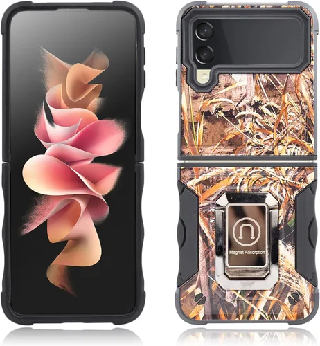 Vista 2 de Compatible con Galaxy Z Flip 3 Ring Case, Slim Magnetic Phone Case Premium Thin Full Protection Hard PC con agarre antideslizante, funda protectora