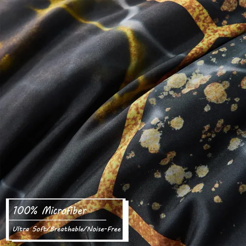 Vista 5 de ZRNBAST - Juego de edredón de nido de abeja negro de tamaño completo de 7 piezas, ropa de cama hexagonal suave y ligera, de mármol para todas