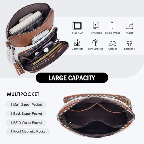 Vista 5 de Bolso bandolera Roulens para mujer de cuero vegano, bolso mediano cruzado con llavero para viajes, bolsos de hombro para mujer con borla