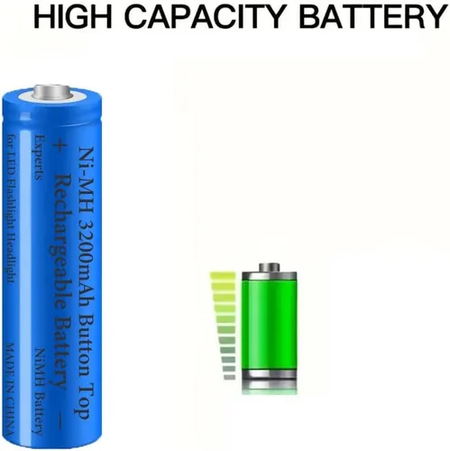 Vista 4 de Paquete de 2 baterías Ni-MH recargables de 3200 mAh, baterías NiMH con botón superior, batería de alta capacidad para linterna LED, faro, cámara