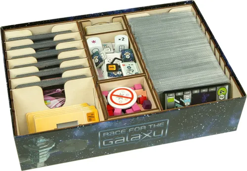 Vista 4 de The Broken Token Organizador de juegos compatible con Race for The Galaxy, caja de almacenamiento de madera con múltiples divisores ajustables