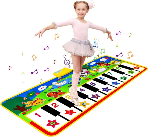 Vista 8 de M SANMERSEN Alfombra de Piano, Alfombra Musical para Niños Alfombra de Teclado de Piano de Piso con 8 Instrumentos Sonidos Música Baile Alfombra