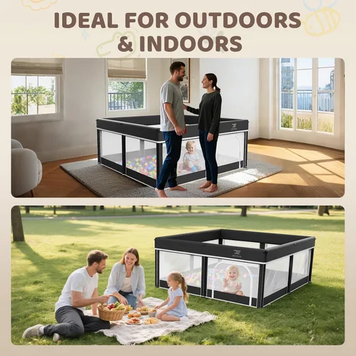 Vista 7 de Corralito plegable para bebés con tapete – Patio de juegos de 50 x 50 pulgadas para bebés y niños pequeños – Corralito portátil para interiores