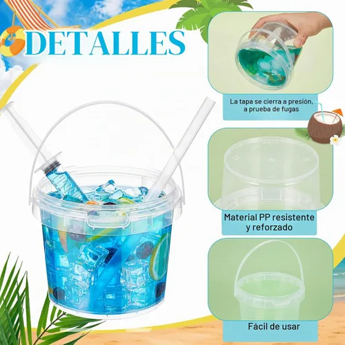 Vista 3 de Willinglong Juego de 20 cubos de plástico transparente de 16 onzas para bebidas con pajitas, tapas y jeringas para bebidas, tazas de café helado